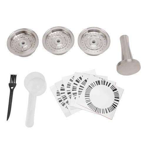 Fictory Lot de 3 capsules de café réutilisables en acier inoxydable – Dosettes écologiques avec tamper, cuillère, brosse et autocollants, profitez d'un café frais