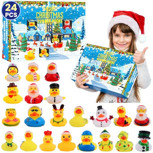 Adventskalender Enten 2025 für Kinder, 24 Tage Ente Weihnachts Advents kalender Baby Weihnachts Gummienten Badespielzeug, Weihnachten Countdown Enten für Weihnachten Geschenke