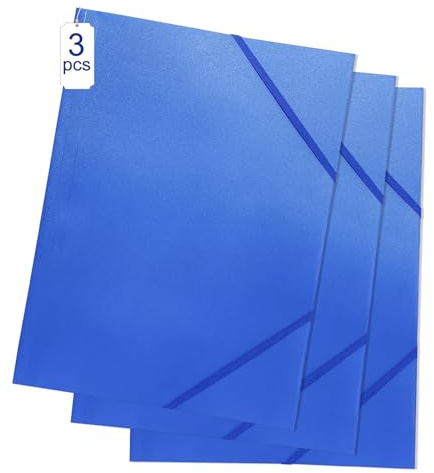 3 Stück Postmappe A4 Schule, Blauer Sammelmappe A4 Set, Stabile & Langlebige Fasst 100 Blatt mit Gummizug, Eckspannermappe Plastik Mappe für Schule Büro und Zuhause