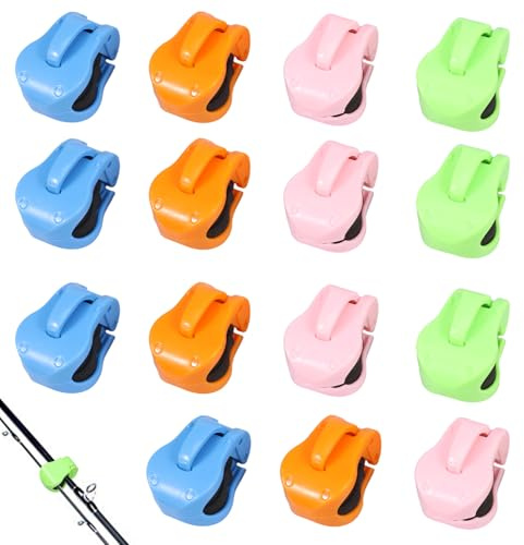 Guniata 16 Stück Angelrute Krawattenhalter,Wiederverwendbarer Angelrutenhalter,Tragbarer Angelrute Befestigung Silikon,für Reservoirs,Ruten und Flussufer(Mehrfarbig,16pcs)