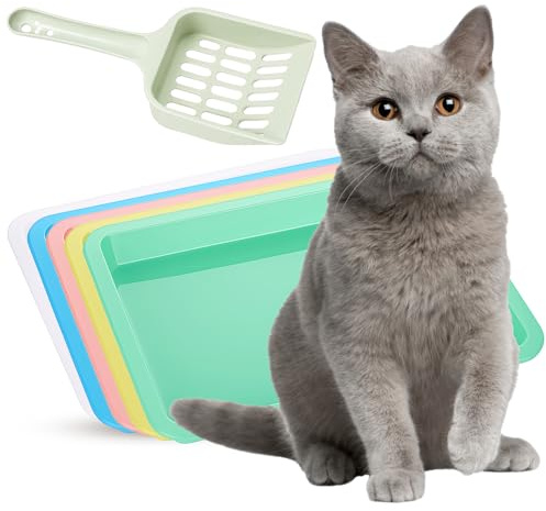 5Pcs Kitten Litter Tray, 9.65x7.28x0.98 inch Small Cat Litter Box with Scoop for Kittens, Multi-Pet Households, Small Animals Like Hamsters and Rabbits, Easy to Clean and Portable(5 Colors)