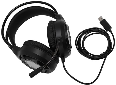 CFTGIW USB Gaming Headset Computer -Kopfhörer mit Mikrofon RGB Leichtkabel -Kopfhörer für Laptop Headset Es mit Funktionen Brig Gaming HeadsetComputer USB Wire