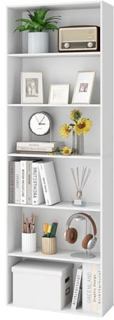 KOMFOTTEU Librería Abierta de 6 Niveles con 2 Kits Antivuelco (Blanco)