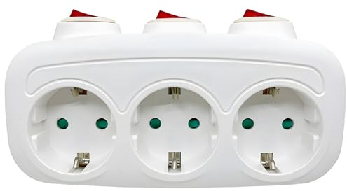 Steckdosenleiste mit 3 horizontalen Steckdosen und 3 Einzel-Schaltern,Wandsteckdosen-Adapter & Mehrfachstecker ohne Kabel,Weiße Mehrfachsteckdose für die Wandmontage,Steckdosenleiste mit Schaltern