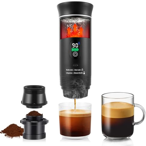 Portable Electric Coffee Maker, 20 Bar, Rechargeable Espresso Machine with Self-Heating Type-C Port, Compatible with Nespresso and Dolce Gusto Capsules & Ground Coffee for Travel, Camping, Cars Office