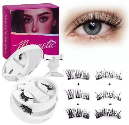 2 Paar Magnetische Wimpern mit Applikator, Magnet Wimpern Ohne Eyeliner, Kein Kleber erforderlich Wimpern Magnetic, Wimpern Magnetisch Natürlicher Look, Stark Magnet Wimpern mit Applikator (A)