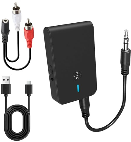 Bluetooth 5.3 Transmitter Receiver, Wireless Audio Adapter for Home Audio Car Stereo with 3.5mm RCA Jack 2-in-1 Wireless Aux Bluetooth Adapter for TV, Airplane, Headphone, Airpods, Speaker, Car