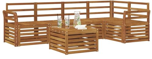 vidaXL Sofagarnituren 6 pcs Natur Massivholz Akazie, Moderner Outdoor-Sofa, strapazierfähiges Möbel für Garten, Bequeme Lounge-Sitzgruppe für die Terrasse