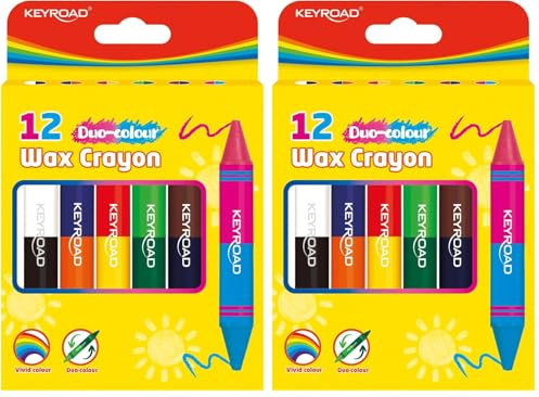 KEYROAD Wachsmalstifte Buntstifte Kinder Duo-Colour, JUMBO wachsstifte kinder, Doppelseitig, 6 Stk./12 Farben, Wachsmalstifte Schule, Schachtel (Packung mit 2)