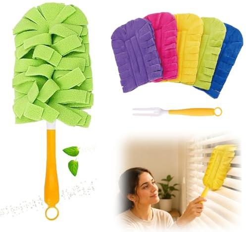 Domefahaso 5Pcs Microfiber Electrostatic Duster Refills Washable Heads | 360° dust absorption, reusable compatible with most poles for daily household dust cleaning