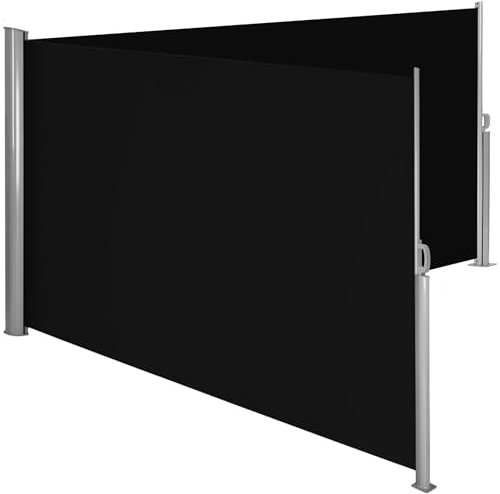 tectake® Store Brise Vue Jardin Retractable Multi-Fonction Store latéral Double Enroulable Brise Soleil Paravent Exterieur Opaque en Aluminium Store banne pour Terrasse Jardin - Noir | 200 x 600 cm