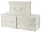 Cream/Metallic Fabric Storage Boxes with lids, Stackable and Foldable. For wardrobes, shelves, clothes, bedroom, office, cupboard, keepsake box, crafts, toys, shoes, socks. Rope Handle 3pk 37x25x25cm