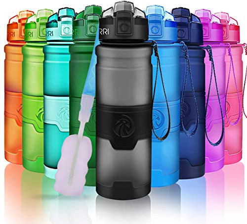 ZORRI Bouteille d'eau Plastique sans bpa Fitness Gourde Sport Ouvrir en 1 clic ,Gris ,1000ml-32oz
