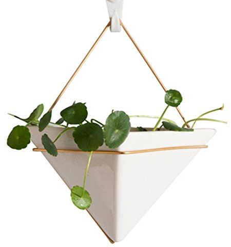 Blumentopf Hängen, Lommer Weiß Keramik Hängend Blumentopf Triangle Hängetopf Blumenampel Hängeampel Pflanztopf Blumenkorb für Draußen/Innen/Balkon/Garten Dekoration