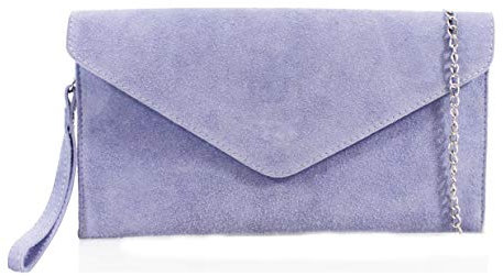 LeahWard Wrist Strap Genuine Italian Suede Leather Envelope Clutch Bags Party Wedding Purse Handbag Cross Body Bag CW01 (Lilac)