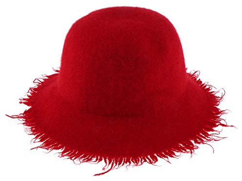 Tubayia Damen Vintage Fedora Hut Breiter Krempe Filzhut Winterhut für Hochzeit, Kirche (Rot)