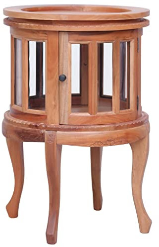 vidaXL Mahagoniholz Massiv Vitrinenschrank mit 1 Tablett 2 Türen 1 Fach Beistelltisch Teeschrank Barschrank Teetisch Vitrine Natur 50x50x76cm
