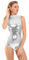 Mvefward Damen Lycra Spandex Rollkragen Reißverschluss hinten glänzend Metallic Dance Gymnastikanzug - Silber - Medium