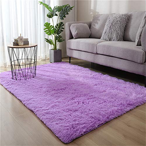 Ouduo Rugs Teppich Hochflor Wohnzimmerteppich Langflor Bettvorleger - Teppiche für Wohnzimmer Schlafzimmer Kinderzimmer - Weicher Shaggy Modern rutschfest Einfarbig Flauschig (lila,120 * 160cm)