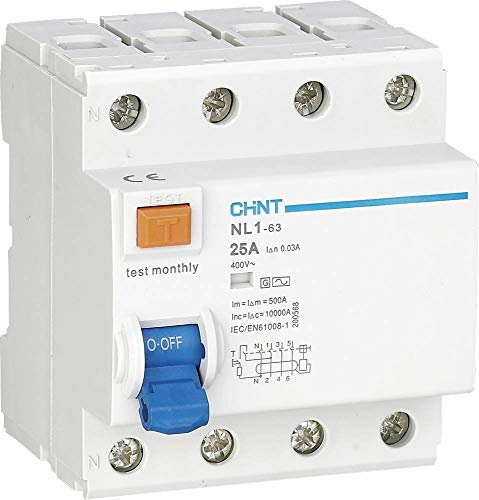 Chint 200368 - Interruttore di corrente errata a 4 poli, 25 A
