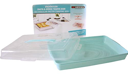 WH WORKING HOUSE TARTERA TARTAS PASTELES REPOSTERIA CAJA EXPOSITOR PLASTICO CON ASA PLEGABLE CIERRES HERMETICOS RECTANGULAR AZUL