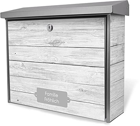banjado® Burgwächter Briefkasten Edelstahl 38,5x31,5x12cm mit Motiv Weiß Gebeizt/Briefkasten Edelstahl ohne Zeitungsfach/Briefkasten grau/Postkasten inkl. Montagematerial & 2 Schlüsseln