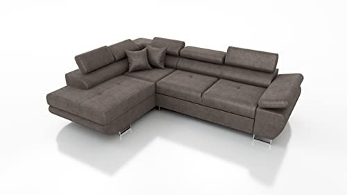 Robin Saturn Premium Ecksofa Schlaffunktion Bettkasten Verstellbare Kopfstützen Kissen Sofa L-Form Schlafsofa Freistehende Eckcouch Schlafcouch Wohnzimmermöbel Wohnlandschaft Kingston-Stoff
