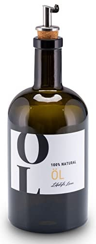 Lifestyle Lover Öl Apothekerflasche Glas antikgrün Olivenöl mit Ausgießer aus Edelstahl für Öl & Essig (ÖL 500ml)