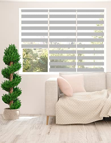 Zebra Blind - Day and Night Roller Blind, Aluminium Frame, Dual Layer Striped Fabric Modern Elegant Window Blind, Easy Clean, Light Control Privacy 145 cm Drop, Grey, (55cm Width)