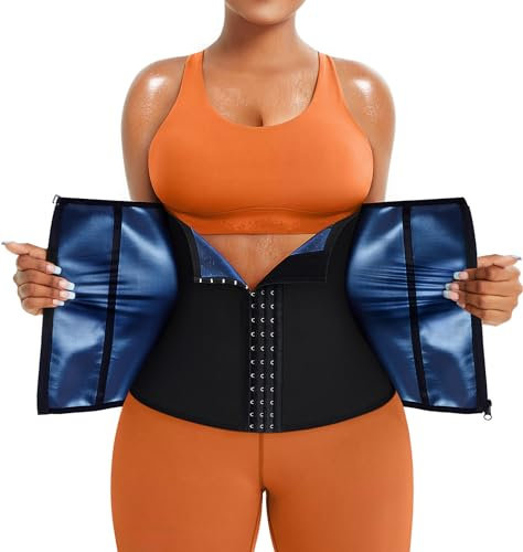 TrainingGirl Corsé Reductor de Cintura para Mujer, para pérdida de Peso, cinturón de Entrenamiento, Banda para Sudar, Faja Deportiva, Traje de Sauna, Interior Negro y Azul, Large