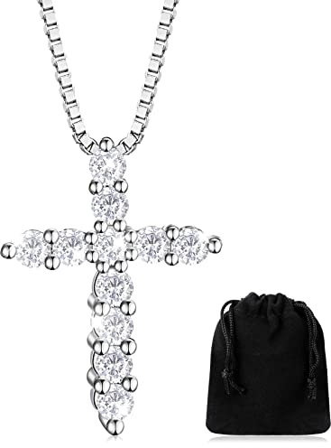 Weiß Vergoldete Damen Kreuz Kette Halskette mit Kreuz Diamant Anhänger Weißer Kristall Kreuz Diamant Halskette Schmuck für Frauen Geschenk(Silber)