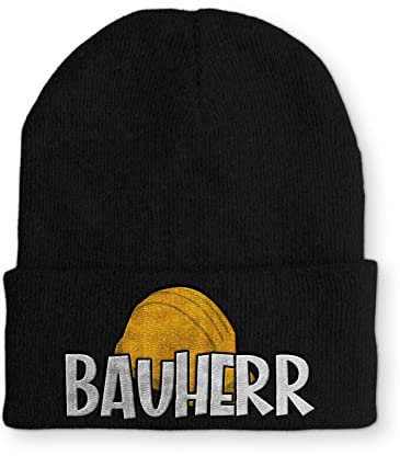 tshirtladen Bauherr lustiges Design Statement Beanie Mütze mit Spruch, Farbe: Black