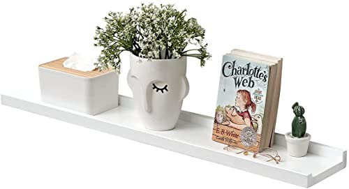 Gieanoo Wandregal Weiß Bilderleiste Eichenholz regalbrett Wandmontierte schwebende Regale Hängeregal für Schlafzimmer, Küche, Badezimmer, Wohnzimmer (60cmx15cm)