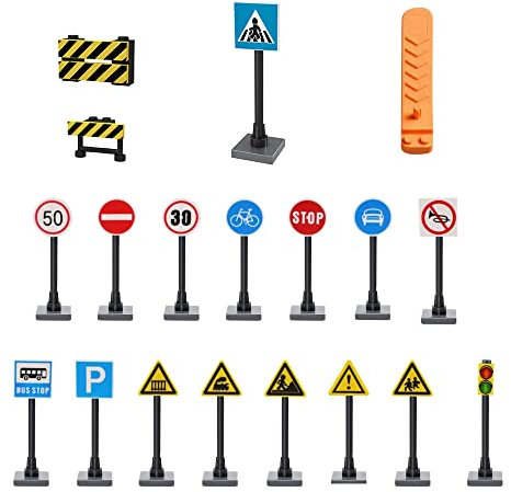 YPLonon Jeu de Panneaux de Signalisation de Routière Blocs de Construction en Plastique Road Sign Set Jouets de Feux de Circulation pour Enfants à Partir de 2 Ans l'éducation Préscolaire - 18 PCS