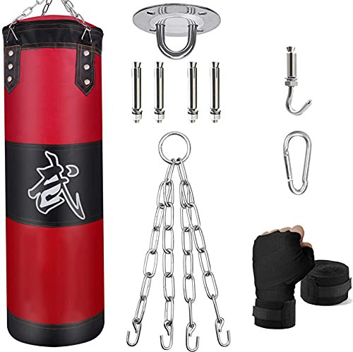 ZERUIDM Sacs de Frappe Kit, Sac de Boxe Non-Rempli pour Enfan Adultes avec Bandage de Boxe, chaînes et Crochet, Formation pour Kickboxing MMA Muay Thai Karate Taekwondo