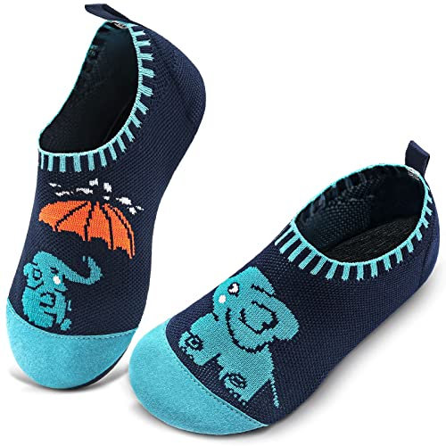 WateLves Hausschuhe Kinder Mädchen Slipper Rutschfeste Leichte Turnschläppchen Flexibe Atmungsaktive Barfuss Pantoffeln Kindergarten(Elefant Navy,22 23 EU)