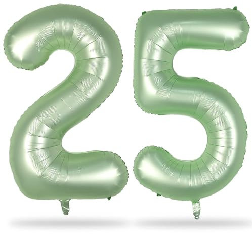 Salbeigrün Luftballon 25. Geburtstag Deko, XXL Grün Zahl 25 Ballons für Frauen, 40 Zoll Boho Olivgrün Folienballon Zahlen 2 & 5 Ballon für Mann Frau 25 Jahre Geburtstagsdeko Jubiläum Party Dekoration
