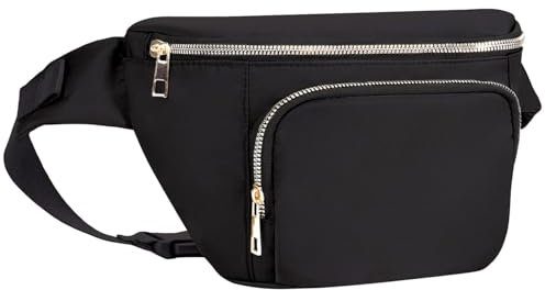 Sac Banane Femme Mode Bandoulière Allongée Sac à La Taille de Sport Étanche Trois Poches Zippées pour La Randonnée, La Marche, La Promenade du Chien, Les Fêtes, Noir