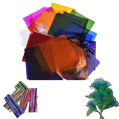 20 Pcs Coloured Cellophane Sheets for Crafts, Vibrant Colored Plastic Sheets for DIY Arts and Decoration, Versatile and Easy to Use