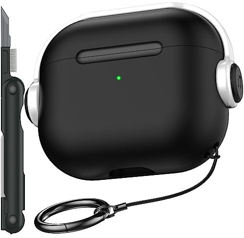 R-fun Funda para Airpods de 3ª generación con Bloqueo Seguro, Funda Protectora para Auriculares de música con Kit de Limpieza Compatible con Apple Airpods 3 2021, Negro y Blanco