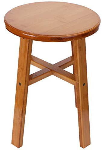 Sedia da Doccia, Sgabello in Legno Forte Panca da Doccia in Bambù Portante Poggiapiedi da Esterno Per Soggiorno Bagno Camera da Letto(Sgabello rotondo medio in bambù)
