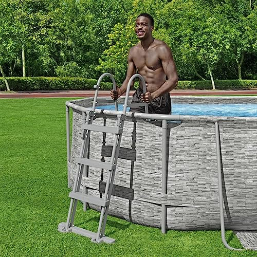 4 Stufen Poolleiter Sicherheitsleiter Poolleiter mit 2x4 Anti-Rutsch Stufen 107cm Korrosionsbeständiger Metallrahmen + Stabile Kunststoffstufen Belastung 150kg