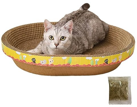 Ziurmut für Katzen, oval, aus Wellpappe – aus Karton mit Katzengras, für Katzen, Liege, Schutz für Möbel