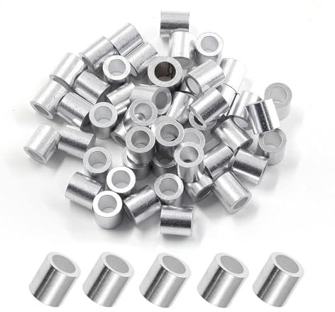 50 Stück Drahtseil-Stoppschlaufenhülse, runde Crimphülsen für Drahtseil-Durchmesser, Aluminium-Crimpschlaufenhülse, rund (M5,5 mm)