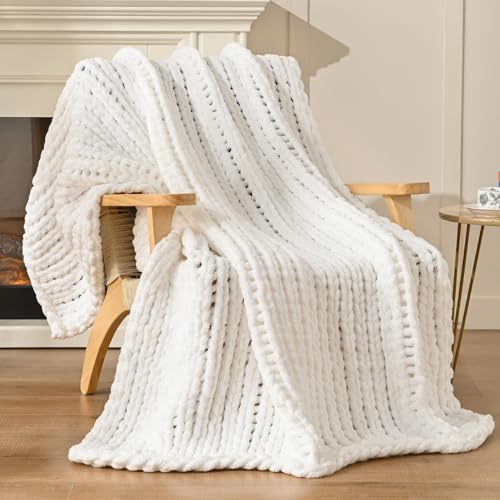 Esterra Überwurfdecke, 100% handgestrickt, Chenille, 127 x 152,4 cm, weiß, Polyester, grob gestrickt, Überwurfdecke, 127 x 152,4 cm