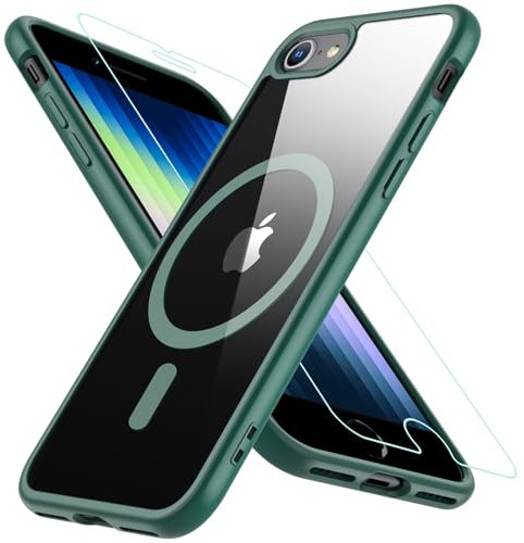 Hülle Kompatibel für iPhone SE 2020, iPhone SE 2022 Hülle iPhone 8/7 Hülle, Magnetisch Handyhülle iPhone SE 2/3 mit HD Schutzfolie Glas für MagSafe Stoßfeste Schutzhülle iPhone SE 2022 Case (Grün)