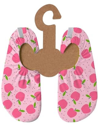 Slipstop Kinder Strandschuhe Anti Rutsch Sport- Schwimmschuhe Badeschuhe Urlaub Pink mit Äpfeln Sonnenschutzfaktor 50+, Gr. 33-35