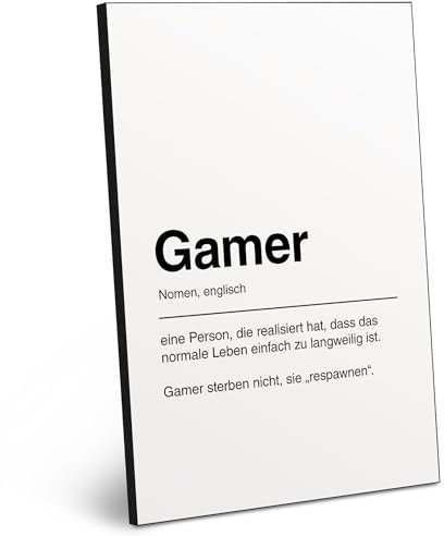 ARTFAVES® Worterklärung Gamer | Wortdefinition Bild als Geschenk | Schild Holzbild mit Spruch zum Thema Zocker/Spieler