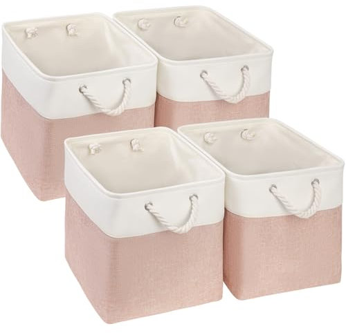 Mangata Fabric Storage Baskets, 33x38x33cm Foldable Storage Boxes for Organizing Clothes Kallax Shelf Nursery Home Closet(Pink/White, Set of 4)