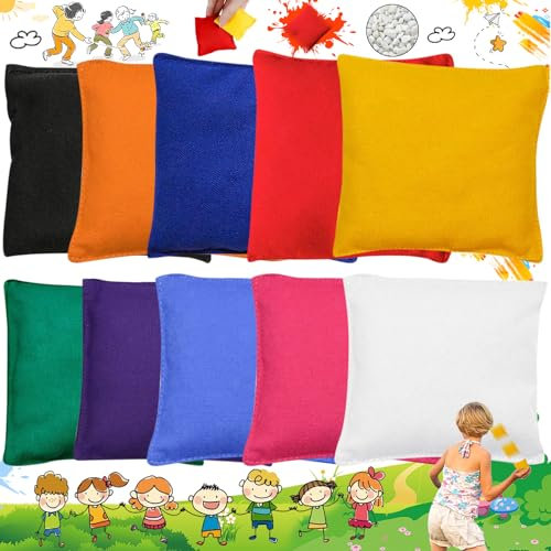 Oneroomone 10 Pezzi Sacchetti Di Cornhole, Gioco Di Lancio Di Sacchi Di Sabbia, Giochi Da Giardino Per Bambini, Per Giochi Di Lancio All'Aperto Per Adulti e Bambini 10 Colori 10 * 10 cm